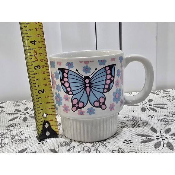 Vintage 1970s Butterfly Mugs Set of 4 Made in Japan – Retro Flower Power Design - Picture 11 of 13